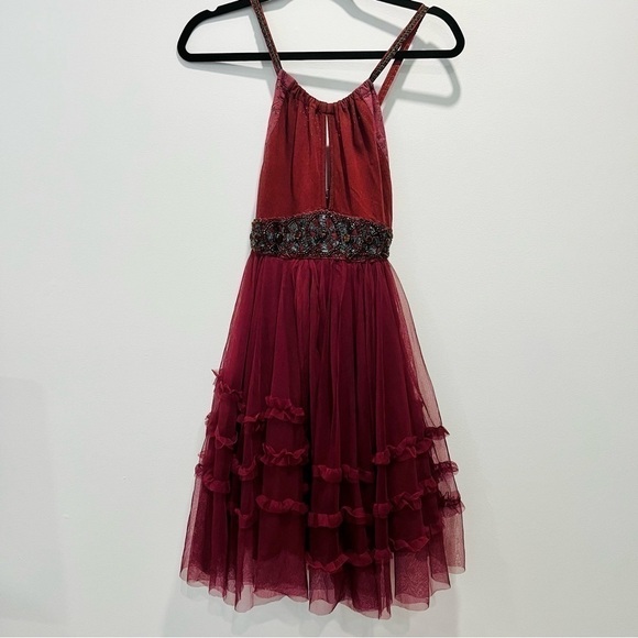 Free People Ruffle Poofy Tulle Sheer Babydoll Keyhole Beaded Formal Boho Dress - Picture 4 of 12
